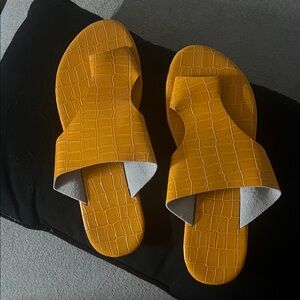 Yellow Croc-Embossed Women's Sandals